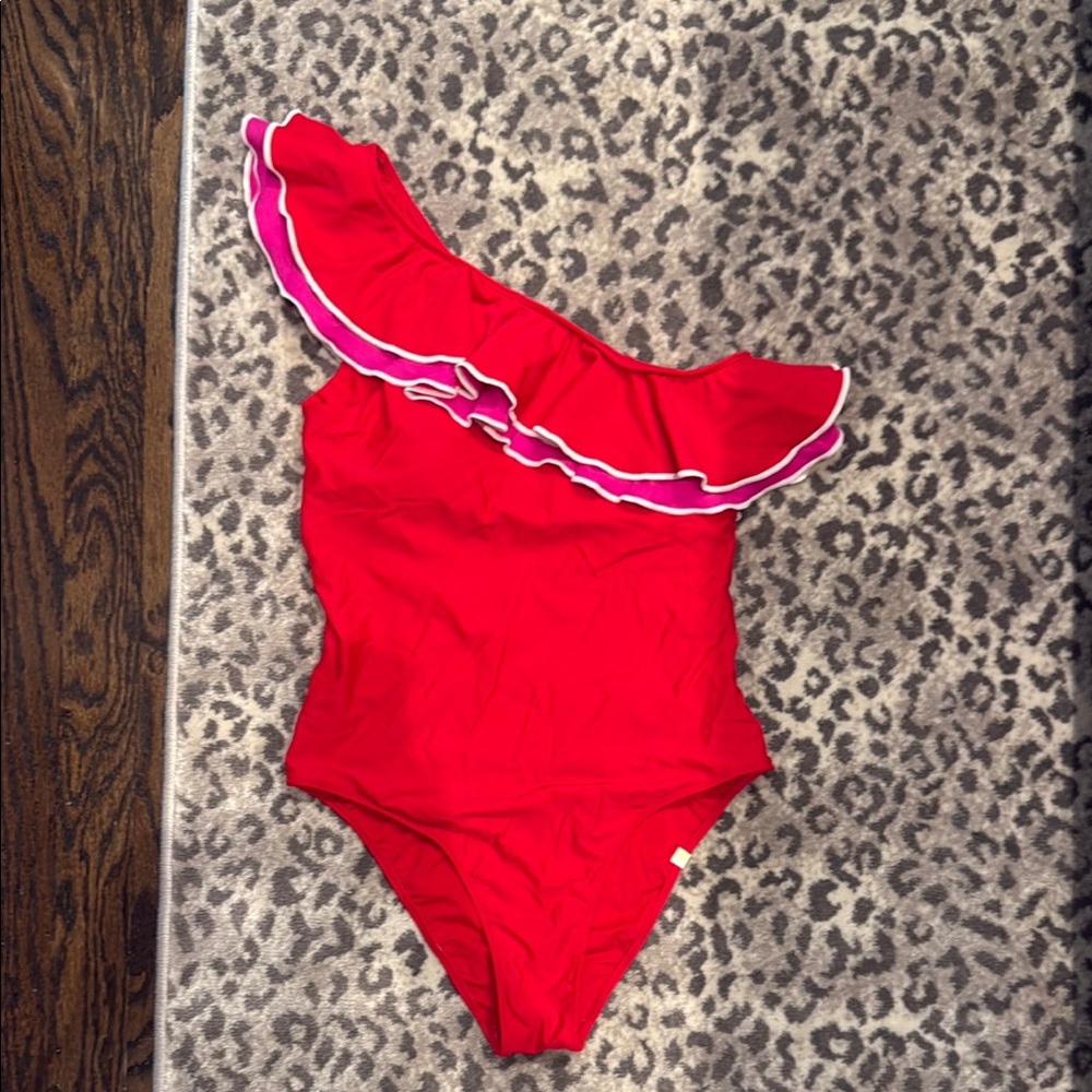 Summersalt Red pink One-Shoulder Ruffle sidestroke Swimsuit one piece 8